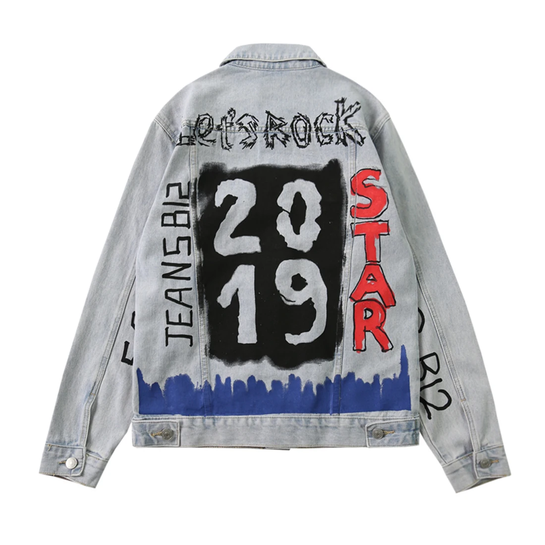 AELFRIC Letter Graffiti Denim Jeans Baseball Jacket Men Hip Hop Outwear Harajuku Streetwear Urban Male Jacket Coats Casual Jean