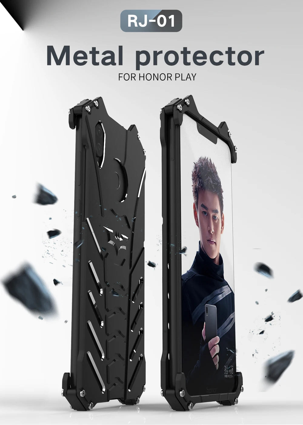 Горячая Распродажа, чехол для Huawei Honor Play, роскошный 3D Блестящий жесткий алюминиевый металлический бампер, защитный задний Чехол для телефона, чехол Fundas Capa