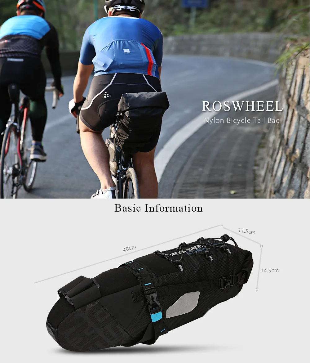 ROSWHEEL 131372 Water-resistant 10L Bike Tail Bag Bicycle Rear Pack