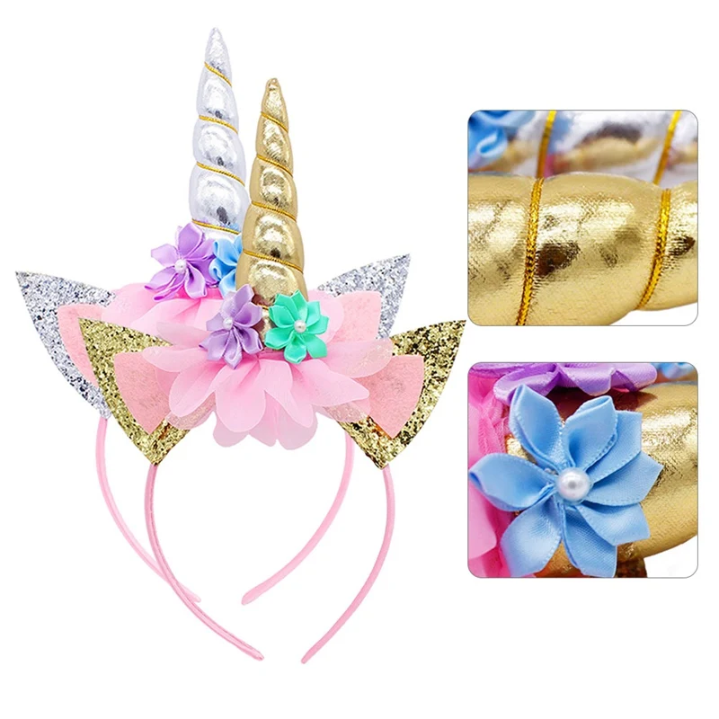 1 шт. Радужный Единорог Рог Hairband Дети шифон повязка на голову "Единорог" блеск