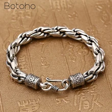 Стиль 925 стерлингового серебра мужской браслет классический конопли плетение из веревок Грубая мужская тайский серебряный браслет Бижутерия Подарки на день рождения