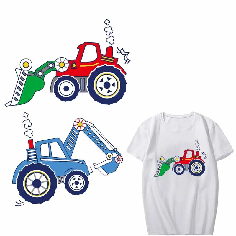 

Excavators Heat Transfer Vinyl for Family Children Clothes DIY Appliques Washable Ironing Sticker Construction Trucks Patches