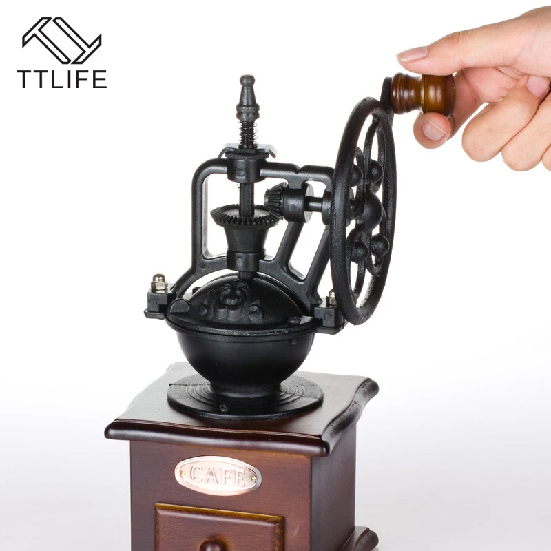TTLIFE Classic Manual Coffee Grinder With Ceramic Movement Retro Wooden