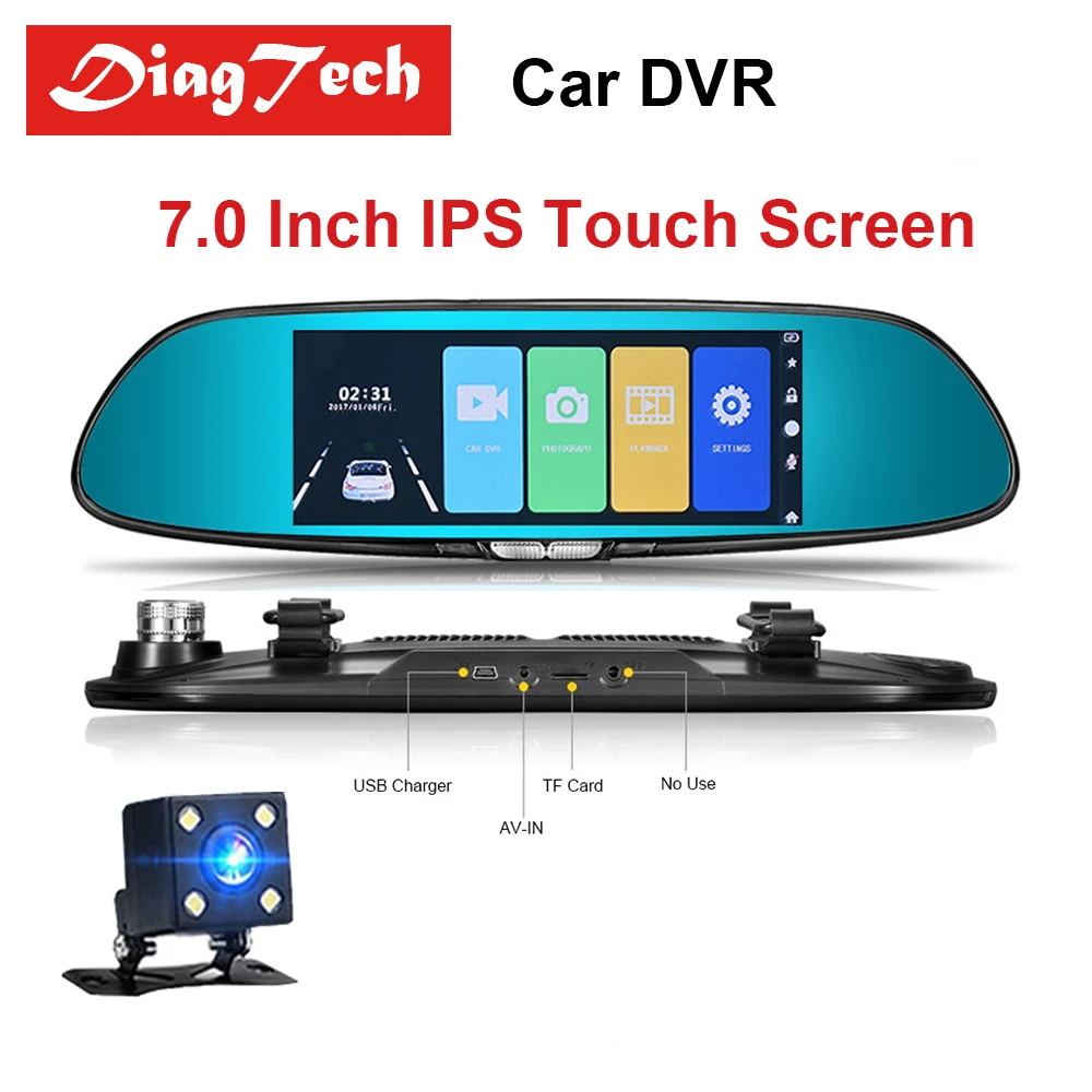 7 дюймовый Сенсорный экран автомобиля Зеркало заднего вида DVR Камера Двойной