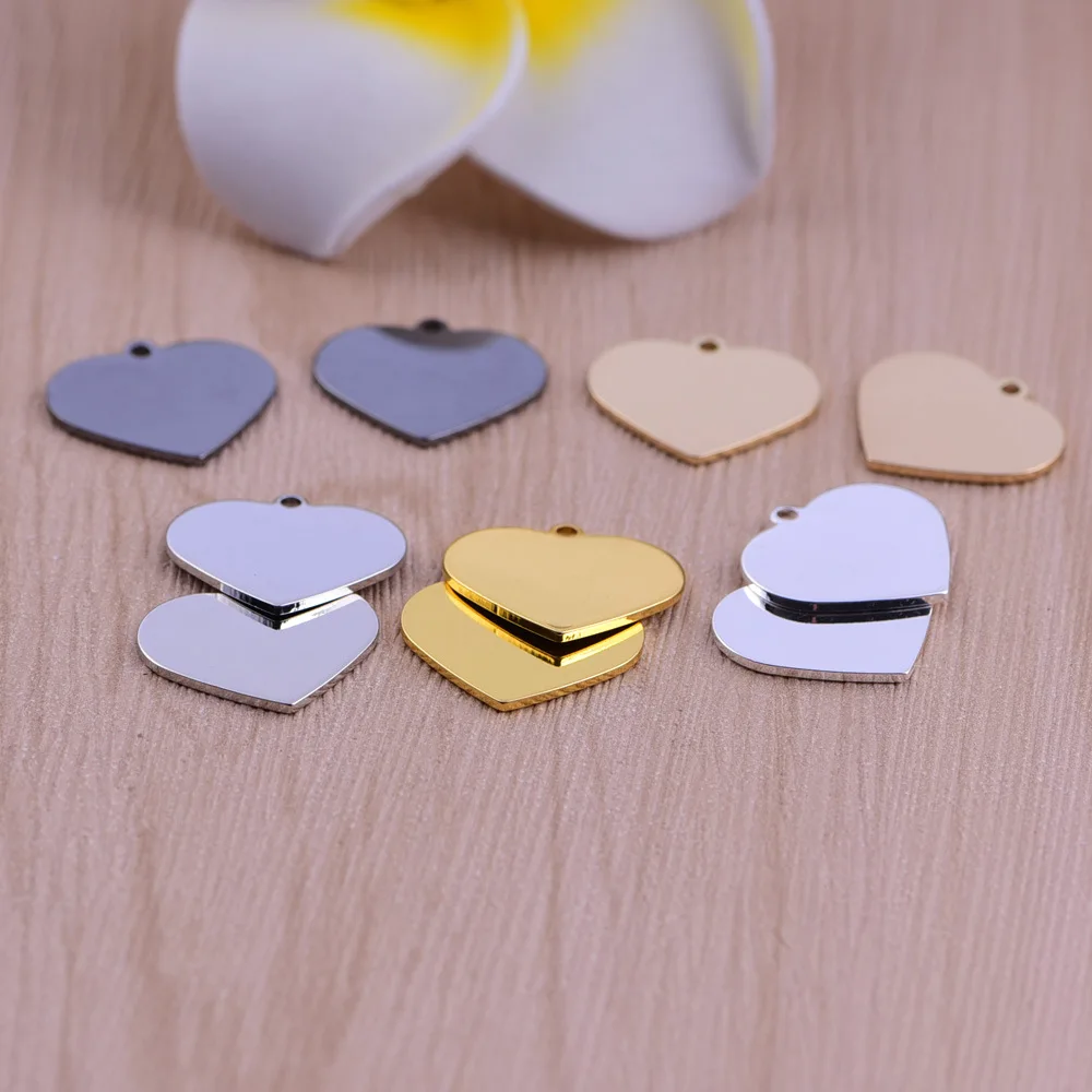 

50pcs 20*16.5mm Copper Material Silver gold simple heart blank stamp charms for necklace Pendant for DIY Jewelry making