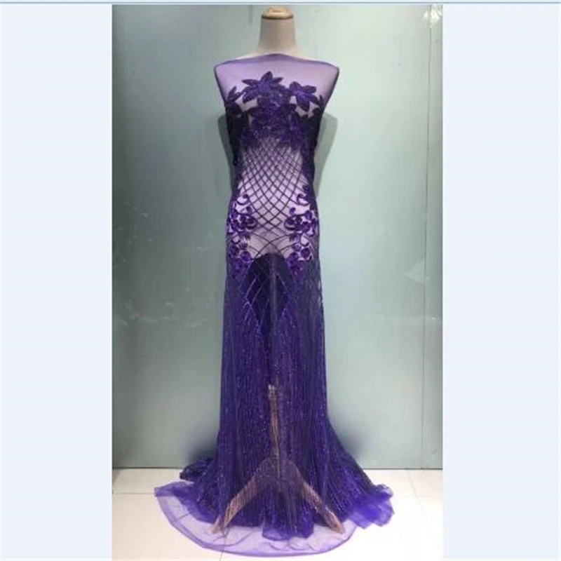 

Purple Color African Heavy French Laces Bridal Tulle Lace Embroidered French Lace Fabric With Many Sequins High Quality 30