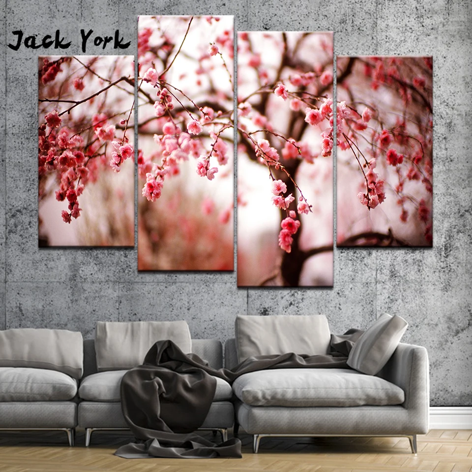 Картина на холсте HD вишневые цветы деревья цветы 4 шт. настенная живопись модульная обои плакат картина из 5 частей