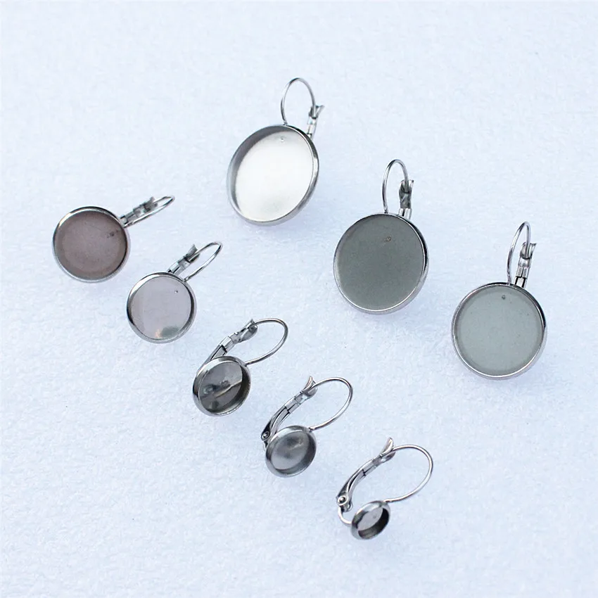 

Fit 6mm 8mm 10mm 12mm 14mm 16mm 18mm 20mm Cabochons Stainless steel Earring Round Blank Bezel Base For DIY Gift 20Pcs/lot