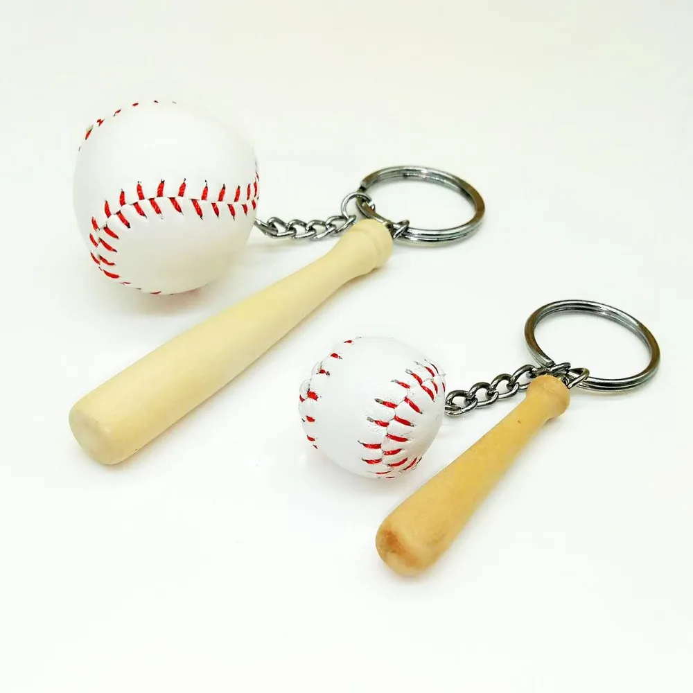 3d Mini Baseball Bats Wooden Keychain Key Ring Leather Key Holder