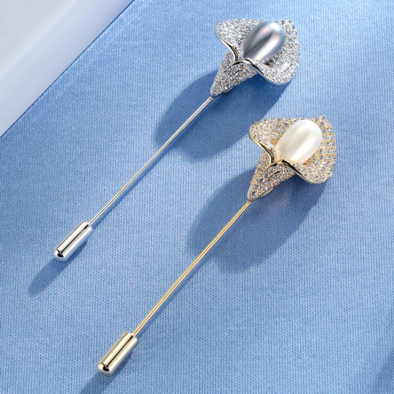 New Fashion Zircon Flower Tie Brooch Lapel Pin for Women Decorative