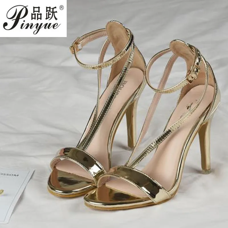 

Elegant V Strap High Heel Sandals Women Patent Leather Office 10.5 cm Thin Heel Sexy Party Shoes Summer 34--41