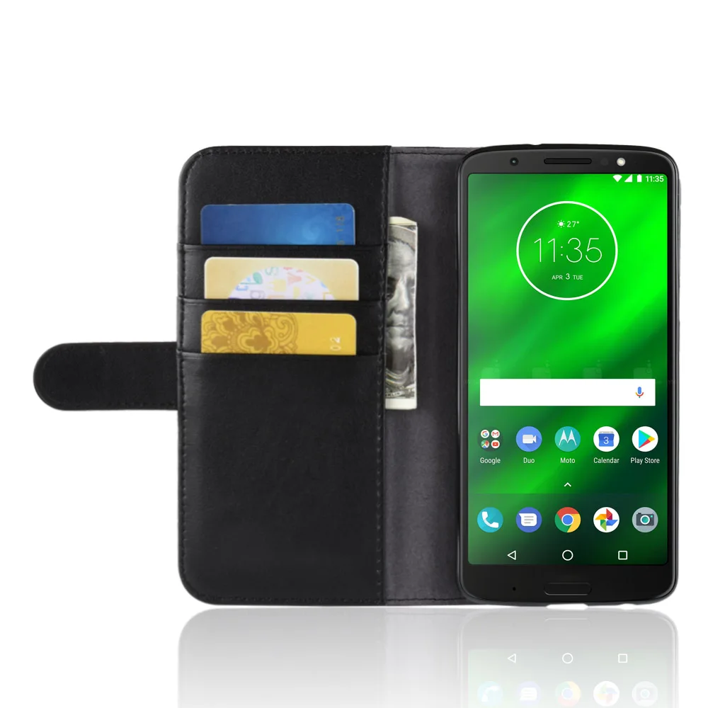 

CYBORIS For Motolora G6 PLUS Case Cover Genuine Real Cow Leather Case for MOTO G6+ coque Flip for moto g6 plus back Cover