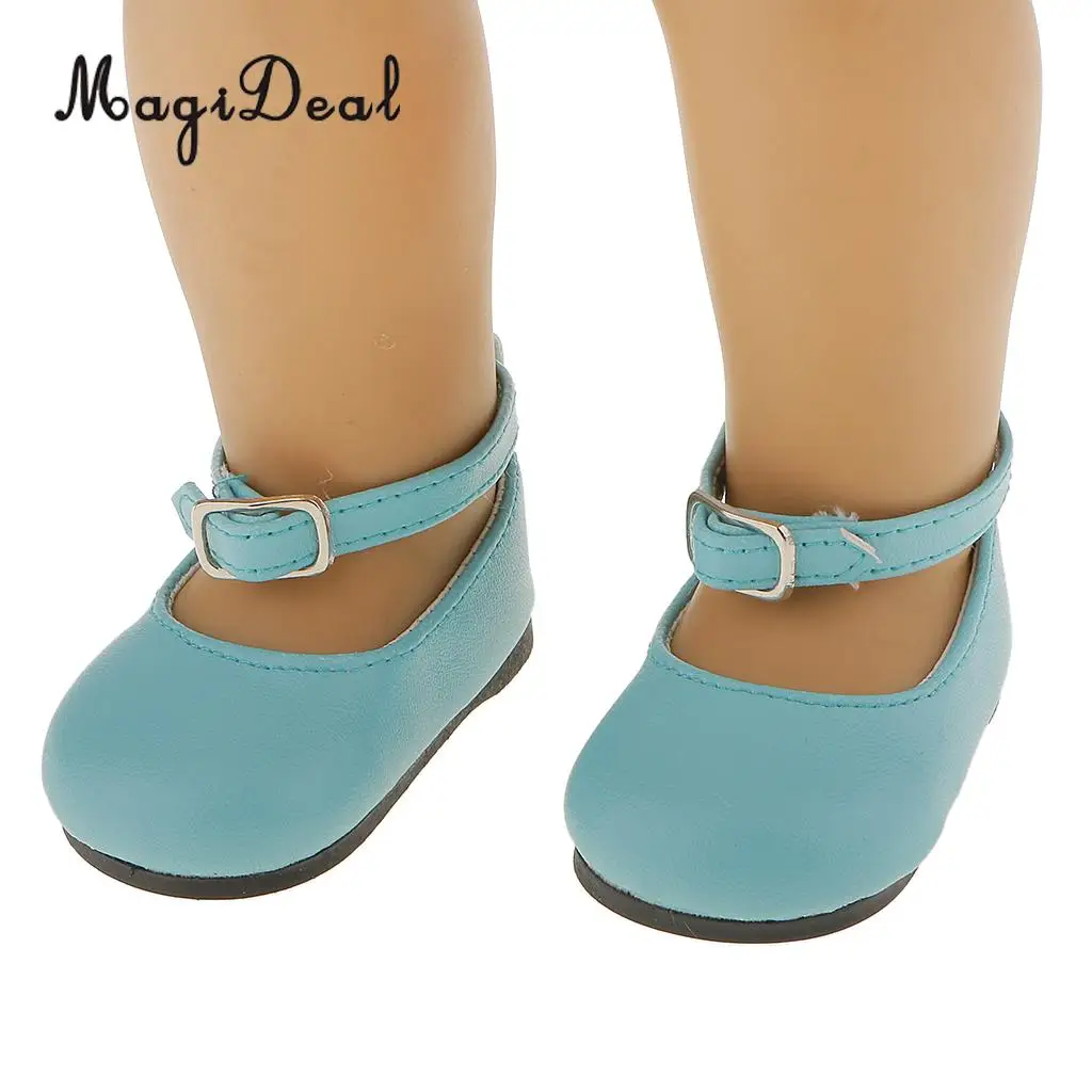 MagiDeal Cute 1Pair Patent Leather Pump Dolly Flat Ankle Strap Shoes w/ Bow for 18 Inch America Girl Doll Pretty Dress 6Colors