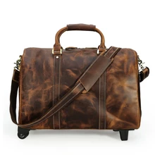 Tiding, натуральная кожа, дорожные сумки для багажа на колесиках, Воловья кожа, чемодан, Ретро стиль, сумка для путешествий, большая сумка-мессенджер, темно-коричневый