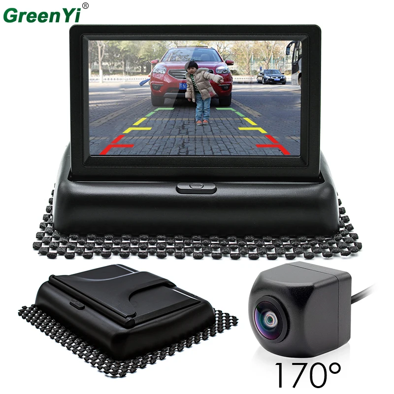 

GreenYi 170 Degree Fisheye Lens Car Rear View Camera with 4.3 inch Auto Foldable Monitor, Reversing Backup Mini Parking Camera