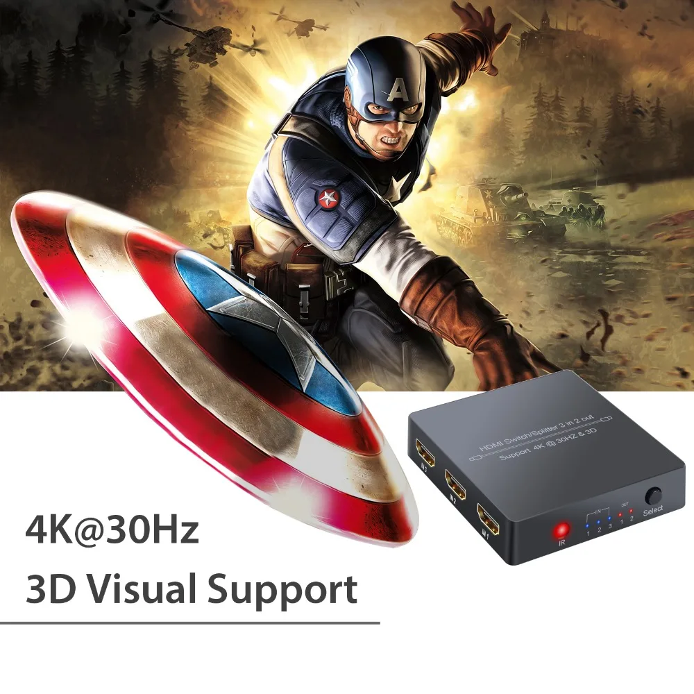 Proster HDMI коммутатор 3 в 2 из HDMI автоматический Коммутатор HDMI сплиттер с ИК-пультом дистанционного управления 4k 3D HDMI 1,4 коммутатор