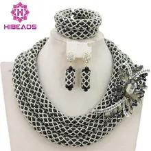 Модные черные свадебные в нигерийском стиле Бусины комплект ювелирных изделий индийский свадебный комплект украшений заявление Ювелирные наборы wb299