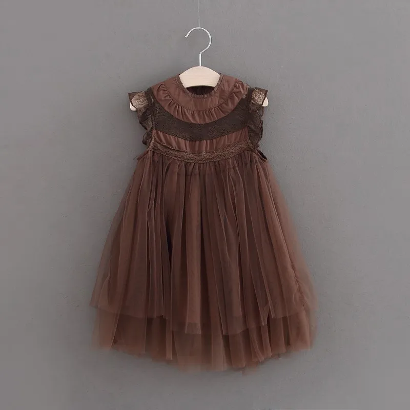 Высококачественное рождественское платье для маленьких девочек; вечерние платья принцессы с кружевом и фатиновой юбкой; винтажная одежда на год для малышей 2-7 лет - Цвет: brown