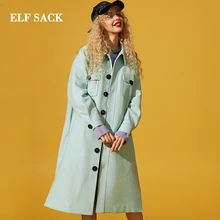 ELFSACK, новинка, зимнее женское Шерстяное Пальто, элегантное, плотное, OL, отложной воротник, шерстяная верхняя одежда, Длинная шерстяная куртка, однотонная, женская верхняя одежда