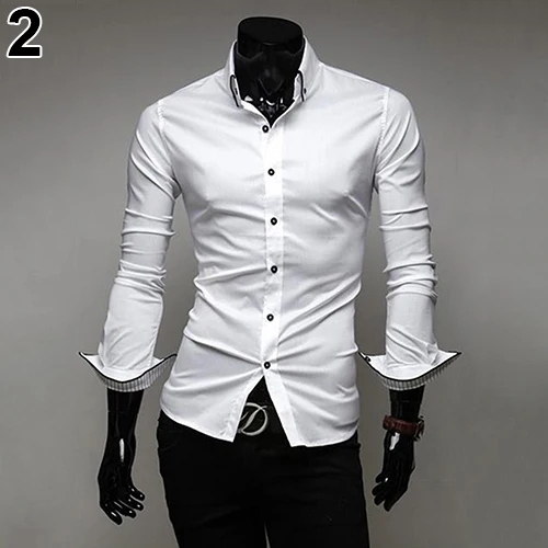 Новое поступление, Мужская модная повседневная приталенная рубашка с длинным рукавом и отложным воротником, Новое поступление - Цвет: white