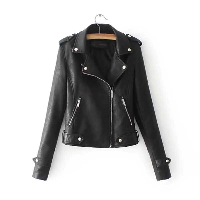 

Women Coat Autumn And Winter Polyurethane Leather Lapel Zipper Motorcycle Ladies Fashion Short Coat
