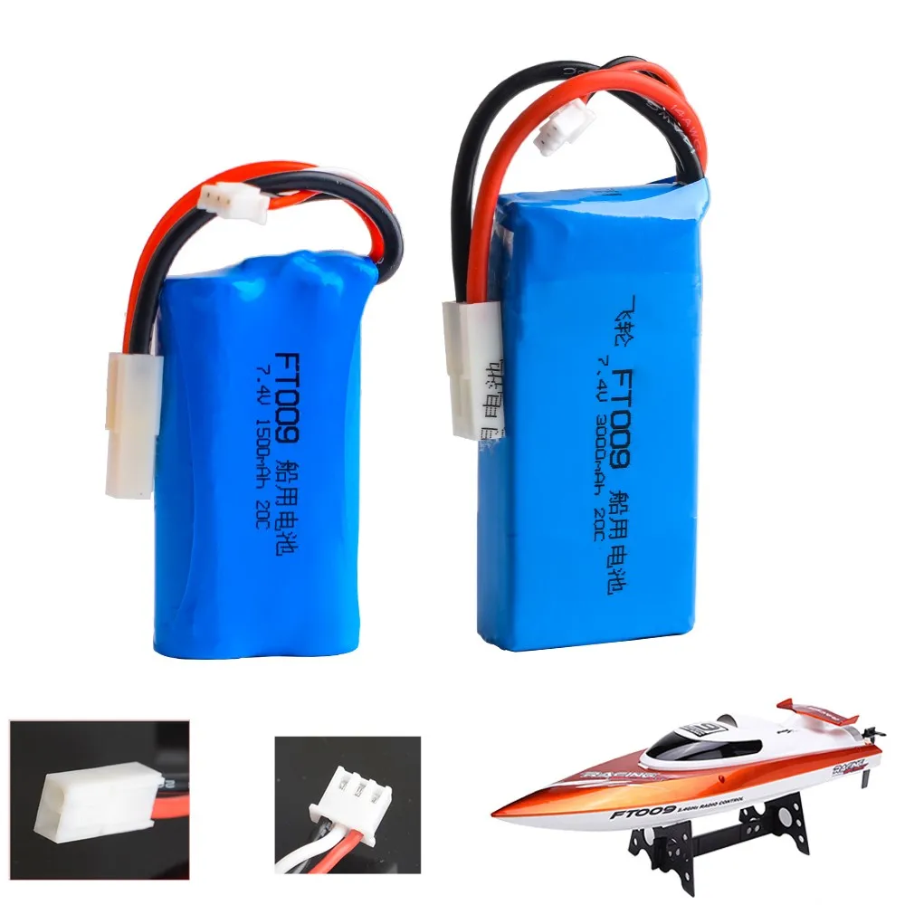 

1pcs RC Lipo Battery 7.4V 1500mAh 3000mah Lipo battery For FT009 Remote Control Boat Speedboat Battery Lipo 2S EL2P SM T PLUG