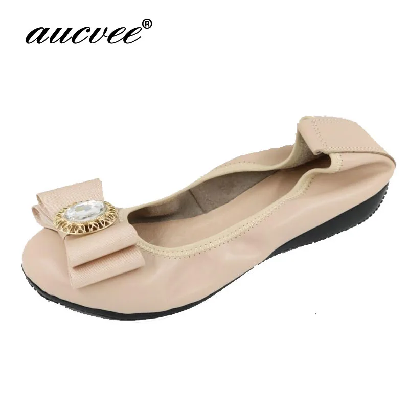 

aucvee Brand Woman 2019 Spring Autumn Cow Muscle Slip On Loafers Solid Genuine Leather Female Casual Shoes Ballet Flats V-031