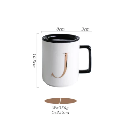 Японский стиль керамическая кофейная кружка слова из букв с принтом простые офисные домашние воды белые чашки и кружки с черным рукояткой и крышками - Цвет: J
