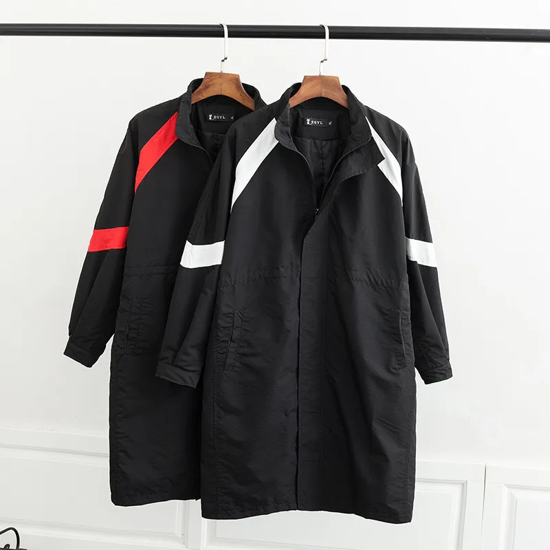 

Large size 4XL Spring Autumn Trench coat Women Casual Tops Splice color Loose Windbreaker Female Medium length Trench Coats G92