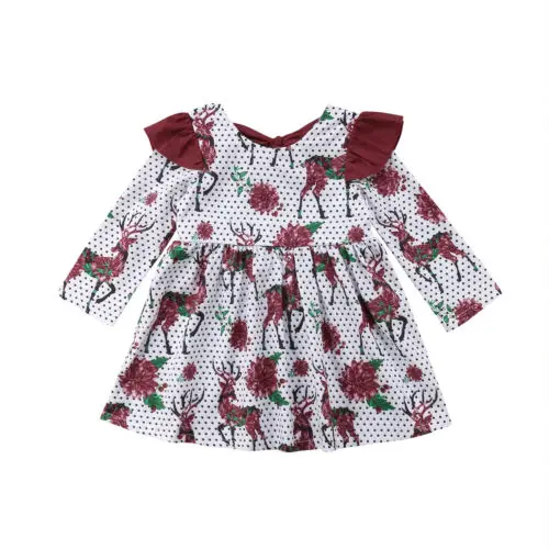 

Xmas Baby Girl Princess Clothing Dress Kids Floral Cute Animals Tutu Party Sleeve Summer Dresses Girls 1-6Year