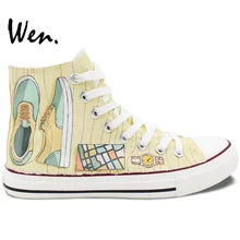 Wen Hand Painted Canvas Shoes Original Design Custom Popular Accessories Earphone Sunglasses Camera High Top Sneakers