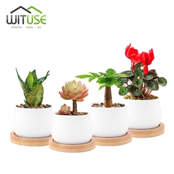 

New 4pcs Flower Pots Chinese Glazed Ceramics Succulent Planter Pots Pottery Bonsai Pot For Garden Succulent White Plant Pots