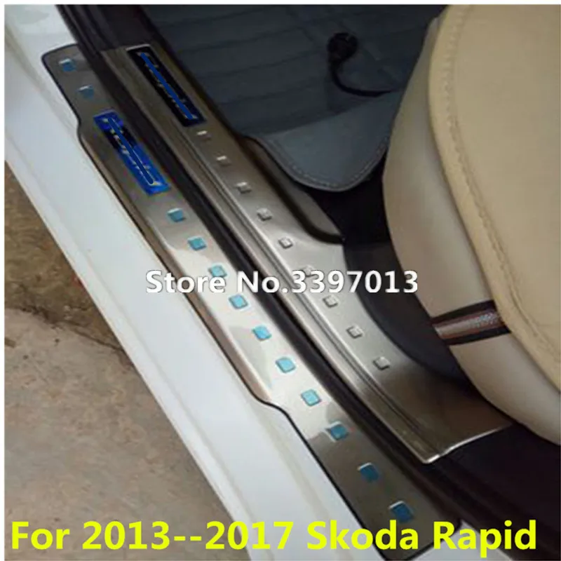 

Stainless steel External door sill Internal Scuff Plate Car accessories For 2013--2017 Skoda Rapid