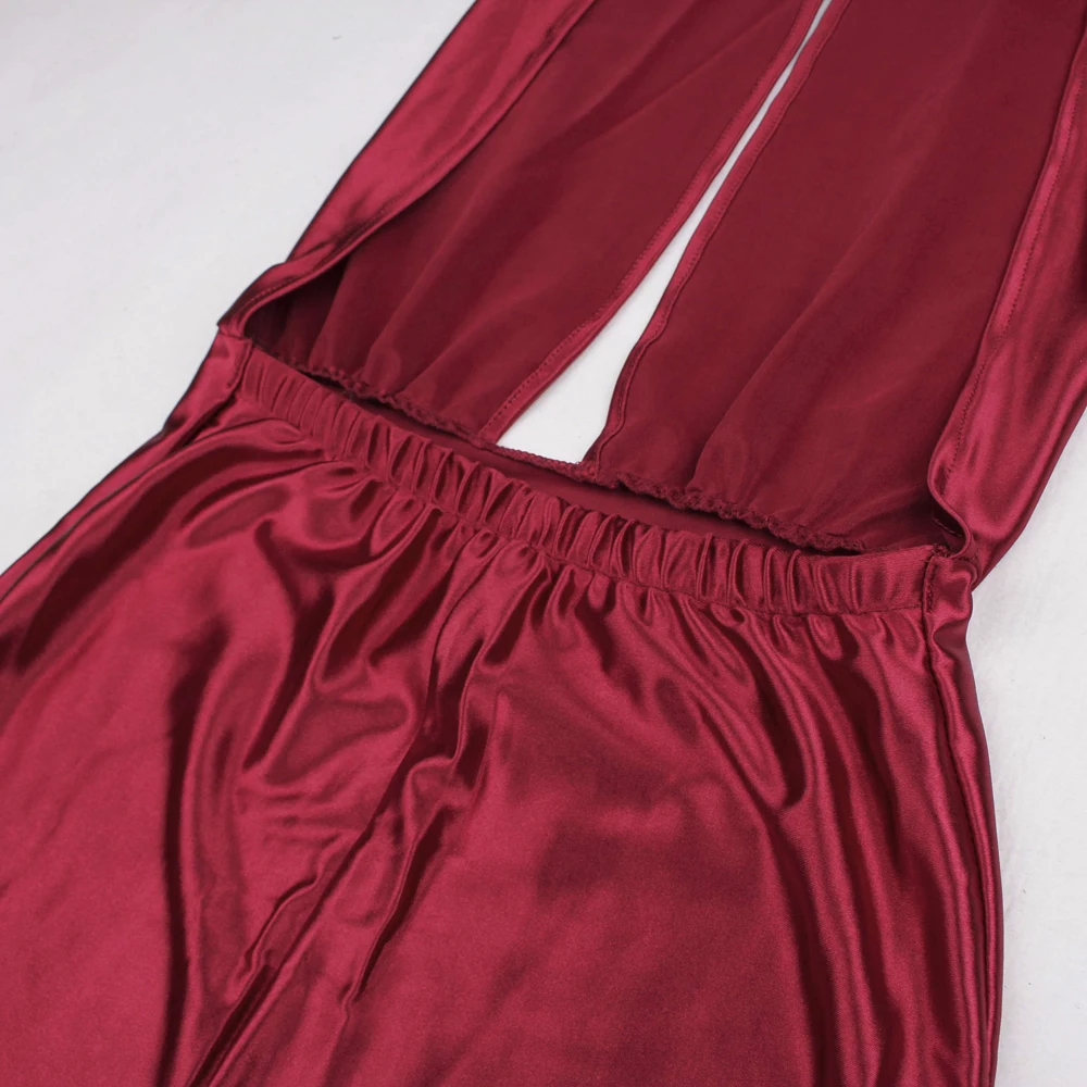 2018 Sexy un hombro sin tirantes vino rojo hasta el suelo vestido de fiesta Bodycon brillante satén apretado paquete caderas espalda descubierta vestido largo - 6