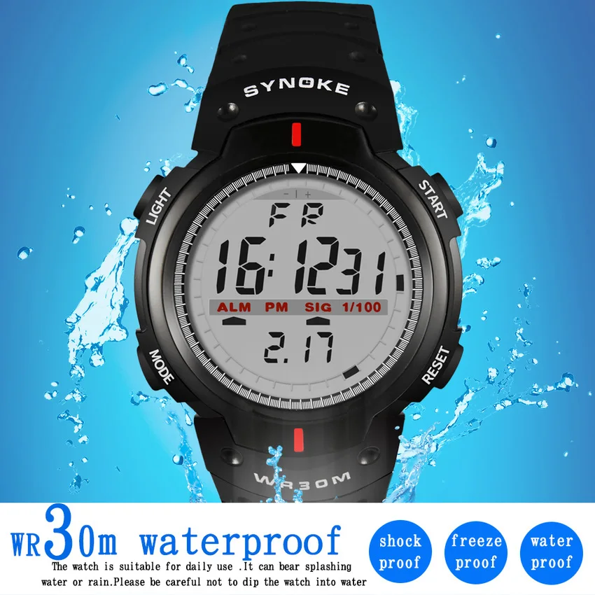 SYNOKE часы для мужчин 30 м водонепроницаемый электронный светодиодный цифровые часы для мужчин для улицы мужские спортивные наручные часы Секундомер Relojes Hombre