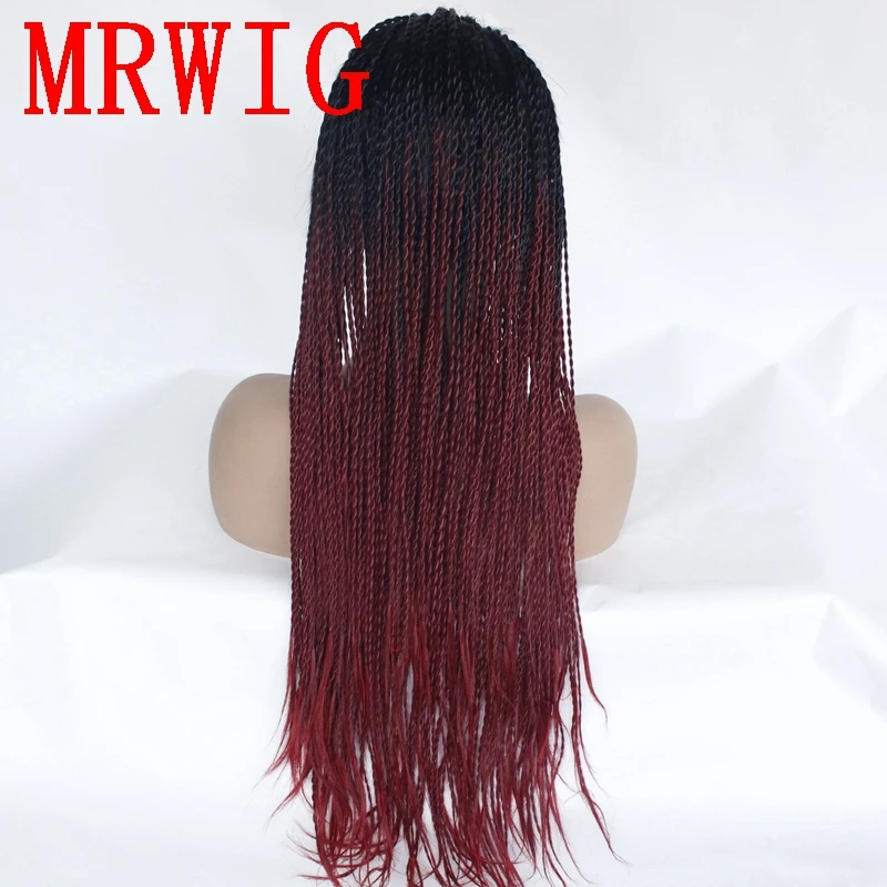 MRWIG черный темно бордовый цвет волос 26 дюймов 250% плотность 650 г 2x твист косички