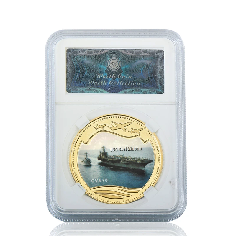 coin 1 with case WR темно-синий военный авианосец позолоченные Коллекционные монеты с коробкой для монет США памятные монеты подарок Прямая поставка - Цвет: coin 1 with case