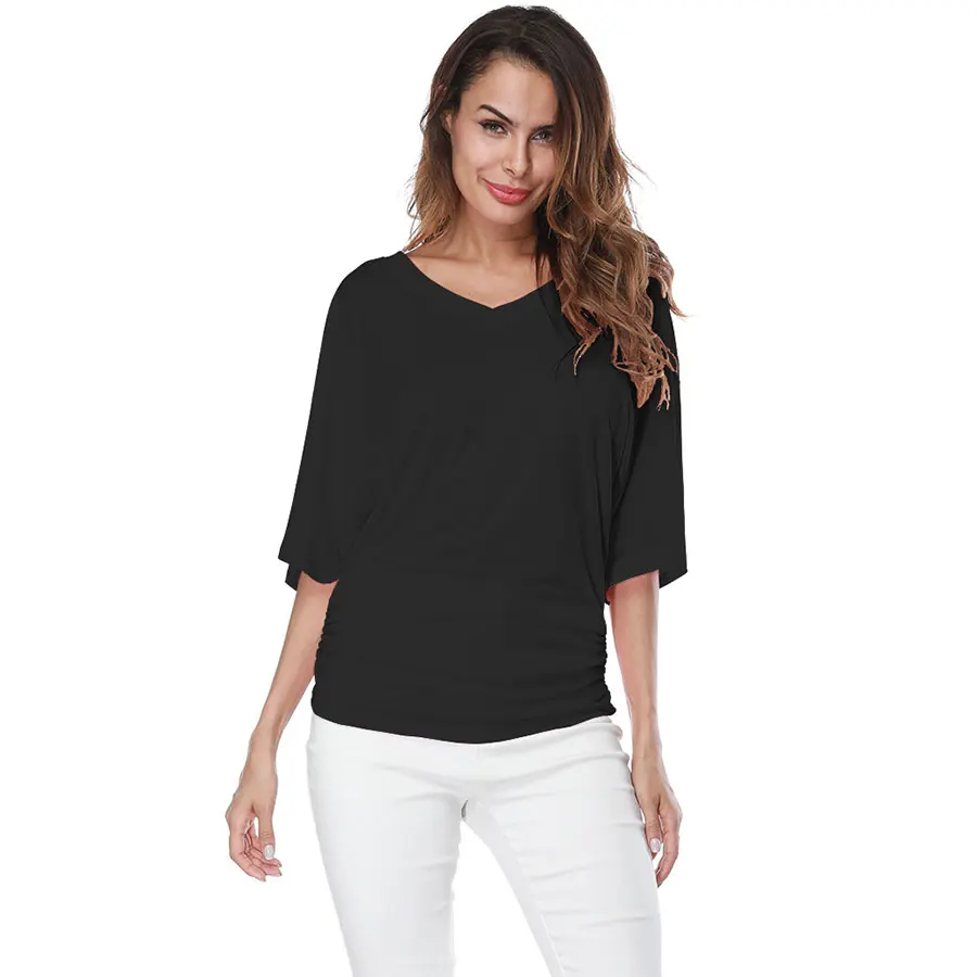 

Solid V-neck Batwing Sleeve Loose Tops Women Casual Plus Size Summer Tees Multicolor Female Fashion Simple Wild T-shirts New