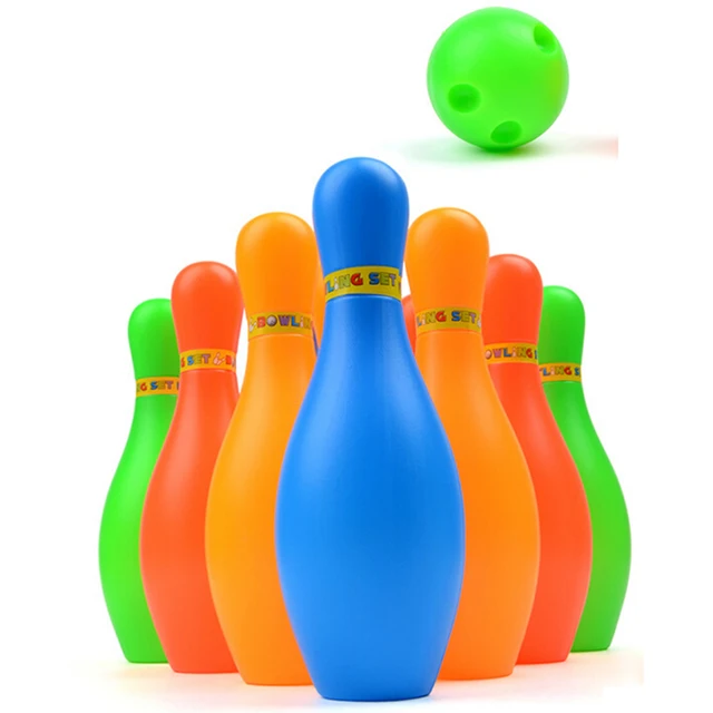 Special Offers 1Set Kids 11cm Height Plastic Bowling Set Mini Interaction Leisure Educational Toys with Ball and Pins For Kids Funny Toy Sports