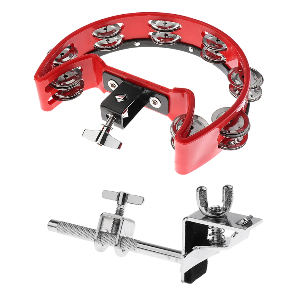 Tambourine Rattle Percussion with Clip Holder for Stage Performance Accompaniment