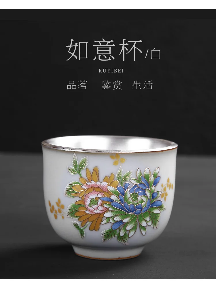 Серебряная чашка 999 Чистая Серебряная чашка Цзиндэчжэнь синяя и белая Позолоченная серебряная чайная чашка ручной работы керамическая чашка