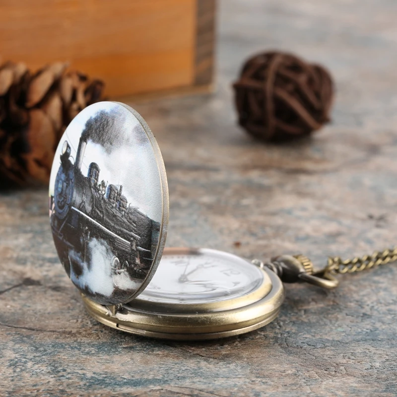 Collectibles Train Car Print Pendant Pocket Watch Fob Chain Necklace Mens Flip Retro Case Quartz Watch Hour Clock for Men Women 2019 (9)