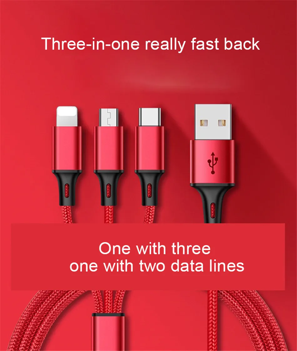 NOHON 3 2 in 1 Micro USB Type-C Lighting Charging Cable For iPhone 7 8 6 6S Plus X iOS Android For Xiaomi LG Fast Charger Cables (2)
