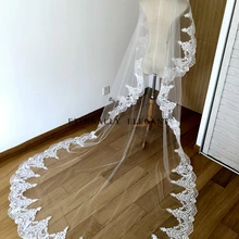 Настоящие фотографии 4 м белая/слоновая кость Красивая Соборная длина кружевная кромка свадебная фата с гребнем Свадебные аксессуары MD3084