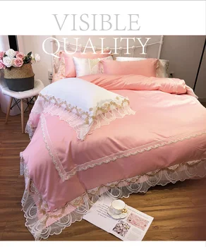 

Cotton PrintedLace Princess Bed set Luxury Wedding Bedding Sets Queen King size Bedlinen Sheet Set Bedclothes