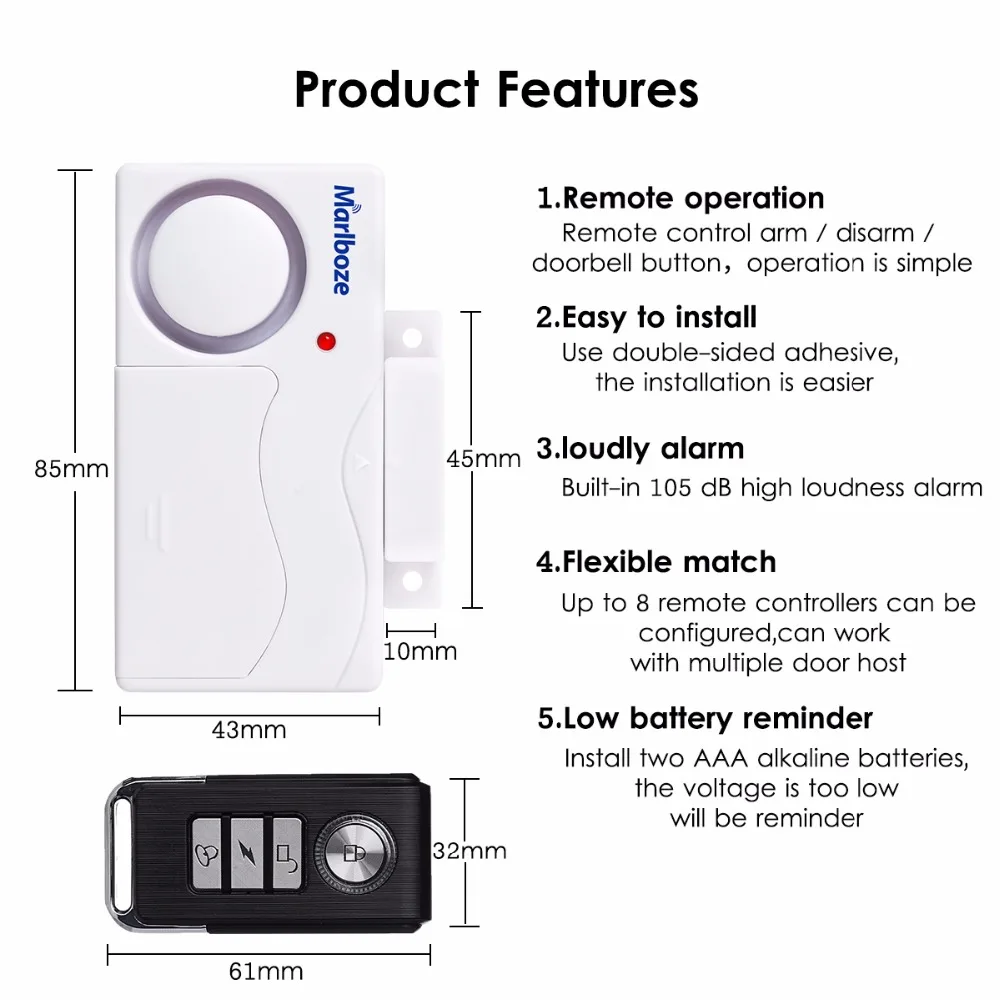 Puerta ventana entrada seguridad ABS inalámbrico Control remoto puerta Sensor alarma Host sistema de alarma de seguridad antirrobo hogar Kit de protección