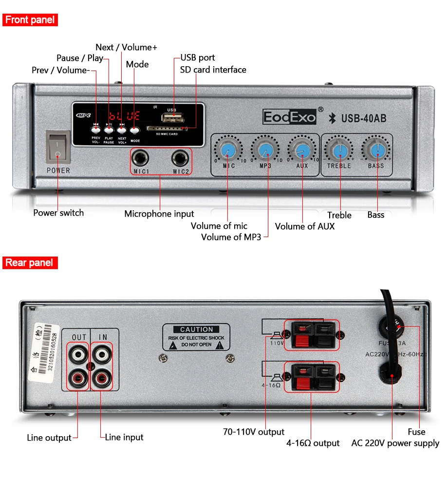 OUPUSHI USB-40b+ ce502 мини аудио система 40 Вт USB SD карта усилитель мощности набор еды с потолочным динамиком для 100-150M2 магазина