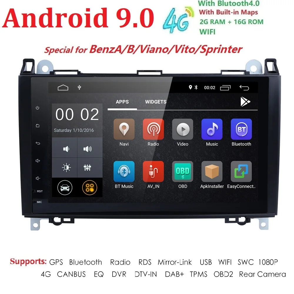 9 дюймов 2 Din Android 9,0 четырехъядерный автомобильный мультимедийный плеер gps навигация для Mercedes/Benz/Sprinter/Viano/Vito/B-class/B200/B180