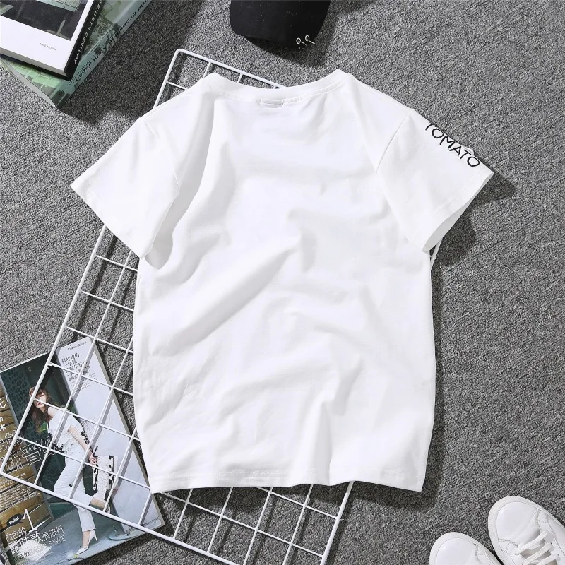 2019 Summer Couples Lovers T-Shirt for Women Casual White Tops Tshirt Women T Shirt Love Heart Embroidery Print T-Shirt Female