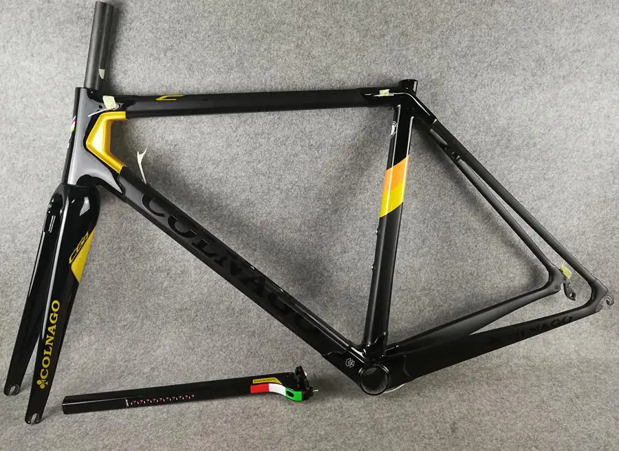 Gold Полностью карбоновая велосипедная Рама Colnago C64, карбоновая велосипедная Рама для шоссейного велосипеда Di2, наклонная черная Золотая велосипедная Рама C64, немецкая команда - Цвет: Gold